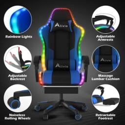 Alivio Wireless App Control LED Gaming Chair with Massage Lumbar Cushion in Blue - thumbnail 8