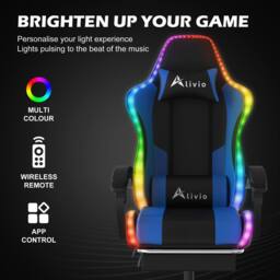 Alivio Wireless App Control LED Gaming Chair with Massage Lumbar Cushion in Blue - thumbnail 9
