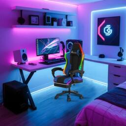 Alivio Wireless App Control LED Gaming Chair with Massage Lumbar Cushion in Blue - thumbnail 6