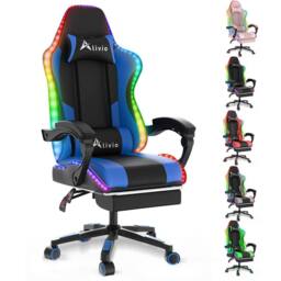 Alivio Wireless App Control LED Gaming Chair with Massage Lumbar Cushion in Blue - thumbnail 1