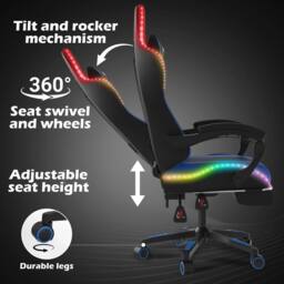 Alivio Wireless App Control LED Gaming Chair with Massage Lumbar Cushion in Blue - thumbnail 2
