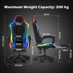 Alivio Wireless App Control LED Gaming Chair with Massage Lumbar Cushion in Blue - thumbnail 7