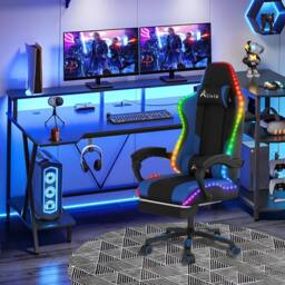 Alivio Wireless App Control LED Gaming Chair with Massage Lumbar Cushion in Blue - thumbnail 4