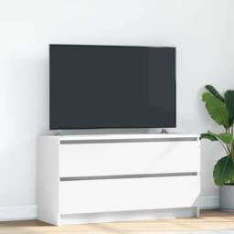 Berkfield Home TV Cabinet White 100x35x54 cm Engineered Wood - Size: 100 x 35 x 54 cm - thumbnail 2
