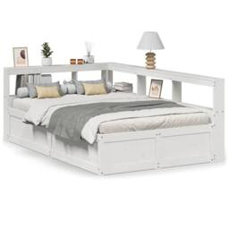 Berkfield Home Bookcase Bed without Mattress White 135x190cm Solid Wood Pine - Size: 135x190 cm - thumbnail 1