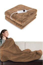 Ezysleep Cosy Heated Over Throw Fleece Blanket With Adjustable Control in Natural - thumbnail 1