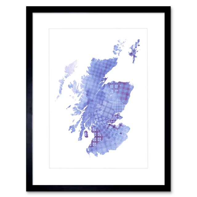 "Artery8 Wall Art Print Scotland Tartan Map Blue Framed in Black - Size: W7"" x H9""" - image 1