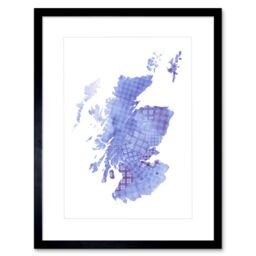 "Artery8 Wall Art Print Scotland Tartan Map Blue Framed in Black - Size: W7"" x H9""" - thumbnail 1