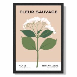 ARTZE Beige & Green Wildflower Flower Market Minimalist Framed Print SIZE: A4 with Black Frame - thumbnail 1