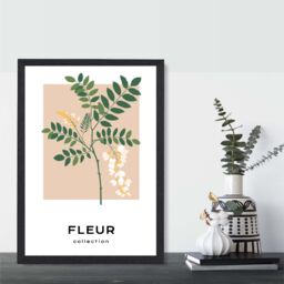 ARTZE Beige & Green Wildflower Flower Market Minimalist Framed Print SIZE: A4 with Black Frame - thumbnail 2