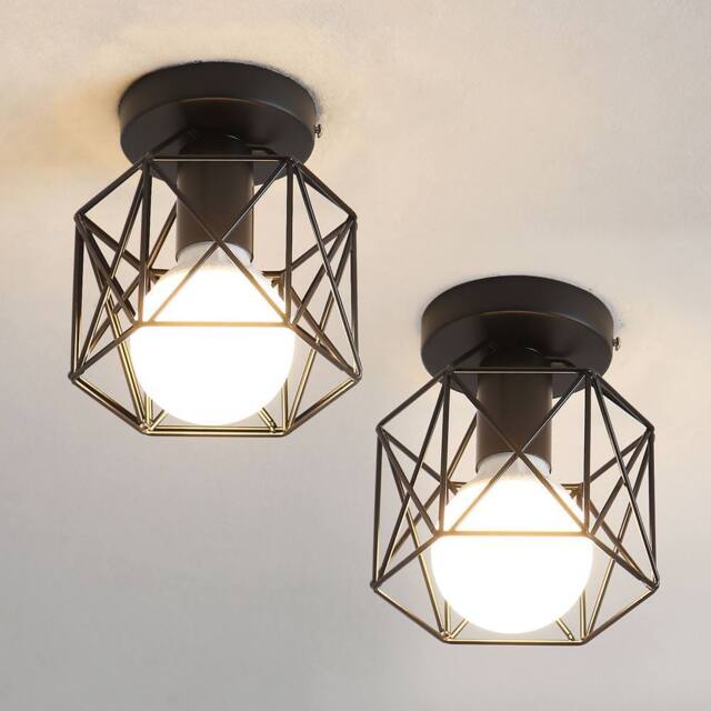 COMELY Set of 2 Industrial Metal Cage Ceiling Lights, Iron Chandelier, Black - image 1