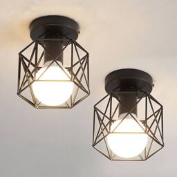 COMELY Set of 2 Industrial Metal Cage Ceiling Lights, Iron Chandelier, Black - thumbnail 1