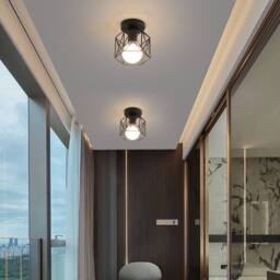 COMELY Set of 2 Industrial Metal Cage Ceiling Lights, Iron Chandelier, Black - thumbnail 8
