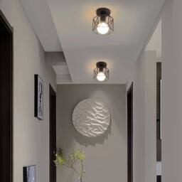 COMELY Set of 2 Industrial Metal Cage Ceiling Lights, Iron Chandelier, Black - thumbnail 5