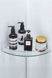Living and Home Single Layer Bathroom Glass Bathtub Shower Triangle Shelf Storage Rack, Modern Style Glass Bathroom Shelf Storage Rack Glass Corner