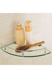 Living and Home Single Layer Bathroom Glass Bathtub Shower Triangle Shelf Storage Rack, Modern Style Glass Bathroom Shelf Storage Rack Glass Corner - thumbnail 5