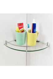 Living and Home Single Layer Bathroom Glass Bathtub Shower Triangle Shelf Storage Rack, Modern Style Glass Bathroom Shelf Storage Rack Glass Corner - thumbnail 2