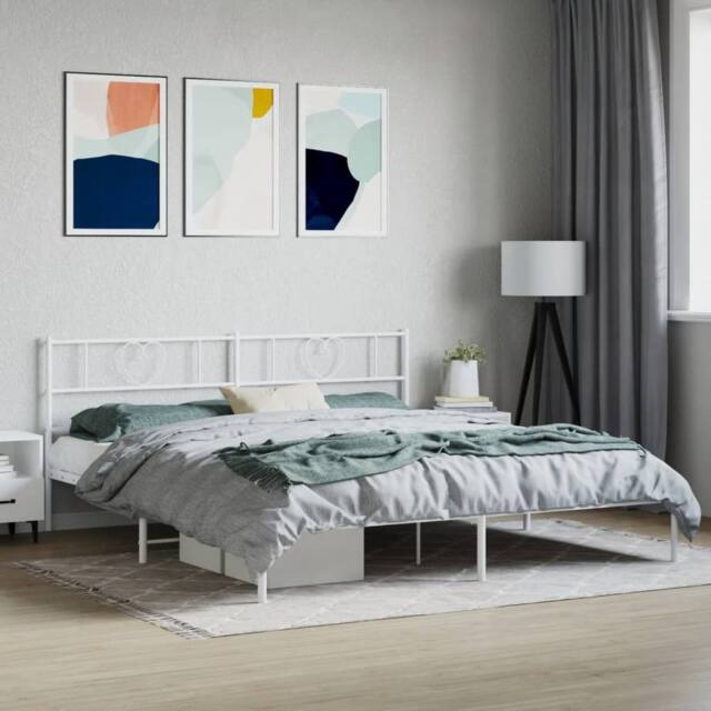 Berkfield Home Metal Bed Frame with Headboard White 180x200 cm Super King - image 1