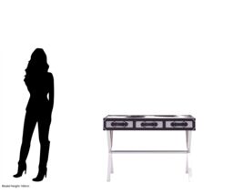 Orsina Black & White Genuine Cowhide Console Table, 3 Drawer Table With Crossed Legs, Table With Leather Handles - thumbnail 3