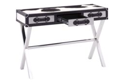 Orsina Black & White Genuine Cowhide Console Table, 3 Drawer Table With Crossed Legs, Table With Leather Handles - thumbnail 5