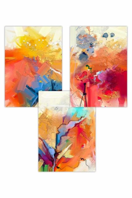 ARTZE Set of 3 Abstract Colourful Orange Pink Red Mixed Media Fractal Art Posters - Size: W50 cm x H70 cm - image 1