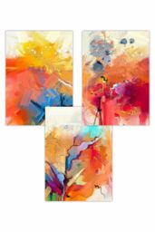 ARTZE Set of 3 Abstract Colourful Orange Pink Red Mixed Media Fractal Art Posters - Size: W50 cm x H70 cm - thumbnail 1