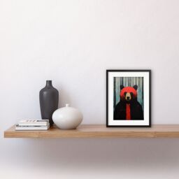 "Artery8 Wall Art Print Hipster Red Bear Artwork Oil Painting Black Blue Artwork Forest Trees Artwork Framed 9X7 Inch - Size: W7"" x H9""" - thumbnail 2