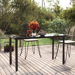 Berkfield Home Garden Dining Table Black 200x100x74cm Steel & Tempered Glass - Size: 200 x 100 x 74 cm - thumbnail 1