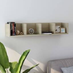 Berkfield Home CD Wall Shelf Sonoma Oak 100x18x18 cm Engineered Wood in Beige - Size: 100 x 18 x 18 cm - thumbnail 2