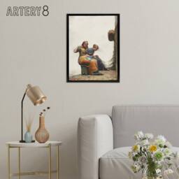 "Artery8 Mending the Fishing Nets Winslow Homer Framed Canvas Wall Art Print in White - Size: W12"" x H16""" - thumbnail 3