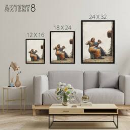 "Artery8 Mending the Fishing Nets Winslow Homer Framed Canvas Wall Art Print in White - Size: W12"" x H16""" - thumbnail 4