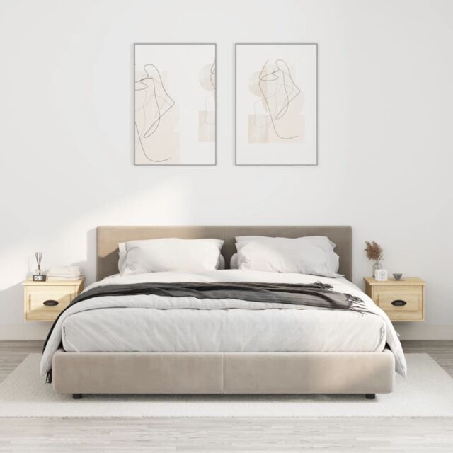 Berkfield Home Wall-mounted Bedside Cabinets 2 pcs Sonoma Oak 41.5x36x28cm in Brown - Size: 41.5x36x28 cm - image 1