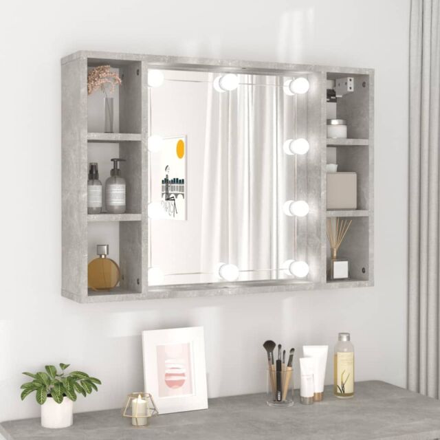 Berkfield Home Mirror Cabinet with LED Concrete Grey 76x15x55 cm - Size: 76 x 15 x 55 cm - image 1