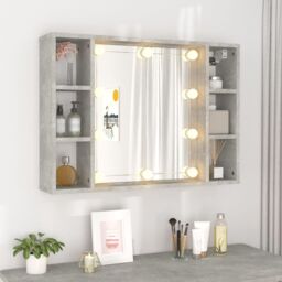 Berkfield Home Mirror Cabinet with LED Concrete Grey 76x15x55 cm - Size: 76 x 15 x 55 cm - thumbnail 4
