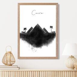 ARTZE Cairo Watercolour Skyline City Framed Print SIZE: A2 with Oak Frame in Black - Size: A4 - thumbnail 2