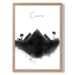 ARTZE Cairo Watercolour Skyline City Framed Print SIZE: A2 with Oak Frame in Black - Size: A4 - thumbnail 1