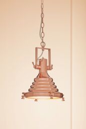 Orsina Small Copper Pendant Light, Industrial Ceiling Light With Vintage Finish, Stepped Iron Shade With Glass Base in Gold - thumbnail 2