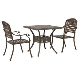 Berkfield Home 3 Piece Garden Bistro Set Bronze Cast Aluminium - thumbnail 2