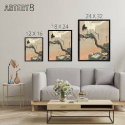 "Artery8 Ohara Koson Crane On Pine Branch Framed Canvas Japanese Wall Art Print - Size: W12"" x H16""" - thumbnail 4