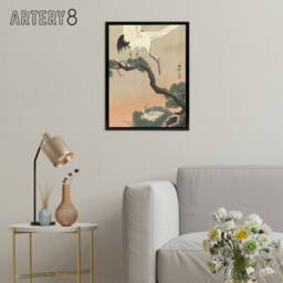 "Artery8 Ohara Koson Crane On Pine Branch Framed Canvas Japanese Wall Art Print - Size: W12"" x H16""" - thumbnail 3