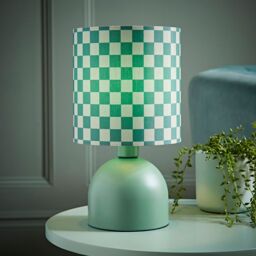 ValueLights Mileys Green Checkerboard Drum Lamp Shade Moss Green Table Lamp with LED Bulb - thumbnail 1