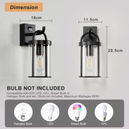 Harper Living Black Retro Industrial Outdoor Wall Lights Weatherproof with PIR sensor - thumbnail 6