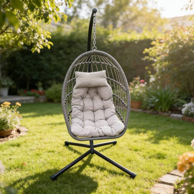 Fimous Indoor Outdoor Patio Rattan Single Egg Hanging Chair Garden in Dark Grey - image 1