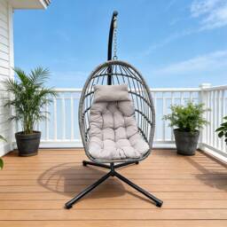 Fimous Indoor Outdoor Patio Rattan Single Egg Hanging Chair Garden in Dark Grey - thumbnail 5