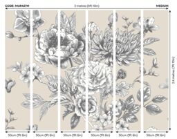 Origin Murals Large Rose Toile Wall Mural in Mid Grey - Size: W300 cm x H240 cm - thumbnail 3