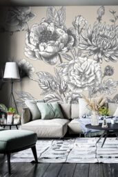 Origin Murals Large Rose Toile Wall Mural in Mid Grey - Size: W300 cm x H240 cm - thumbnail 1