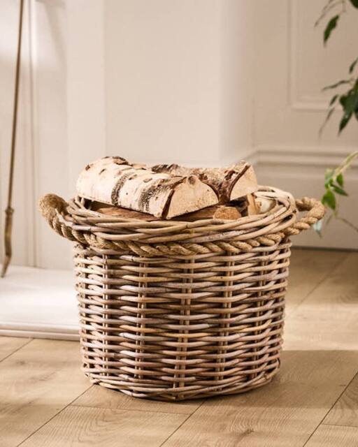 Dibor Traditional Round Medium Wicker Log Basket with Rope Handles H29 x L39 x W39cm in Natural - image 1