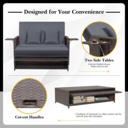 Costway Patio Rattan Daybed Set Wicker Loveseat Sofa w/Ottoman & Side Tray in Grey - thumbnail 9