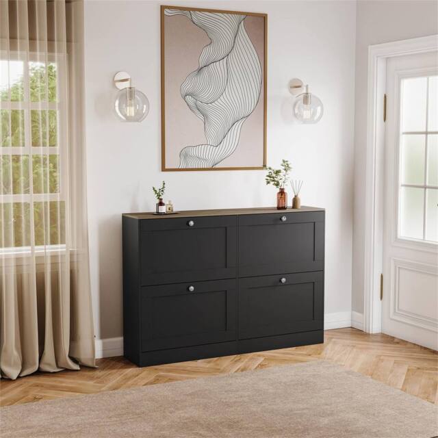 SPETLEK 4 Tier Drawer Door Shoe Cabinet Black Oak - Size: 0.6m2 - image 1