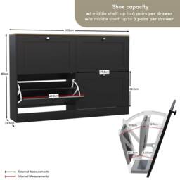 SPETLEK 4 Tier Drawer Door Shoe Cabinet Black Oak - Size: 0.6m2 - thumbnail 3